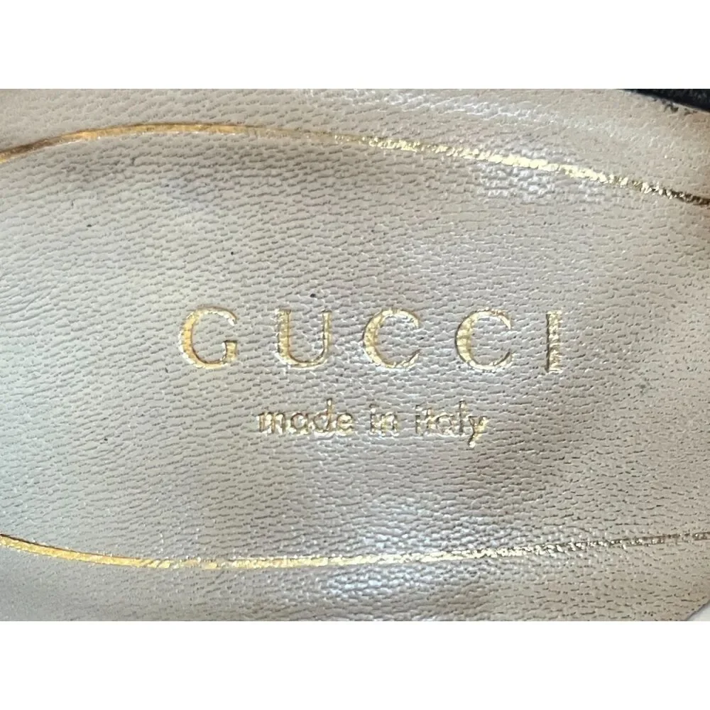 Gucci Gold Leather Peep Toe Heels Shoes  Women's Size EU 37 US 6.5 - Picture 5 of 11